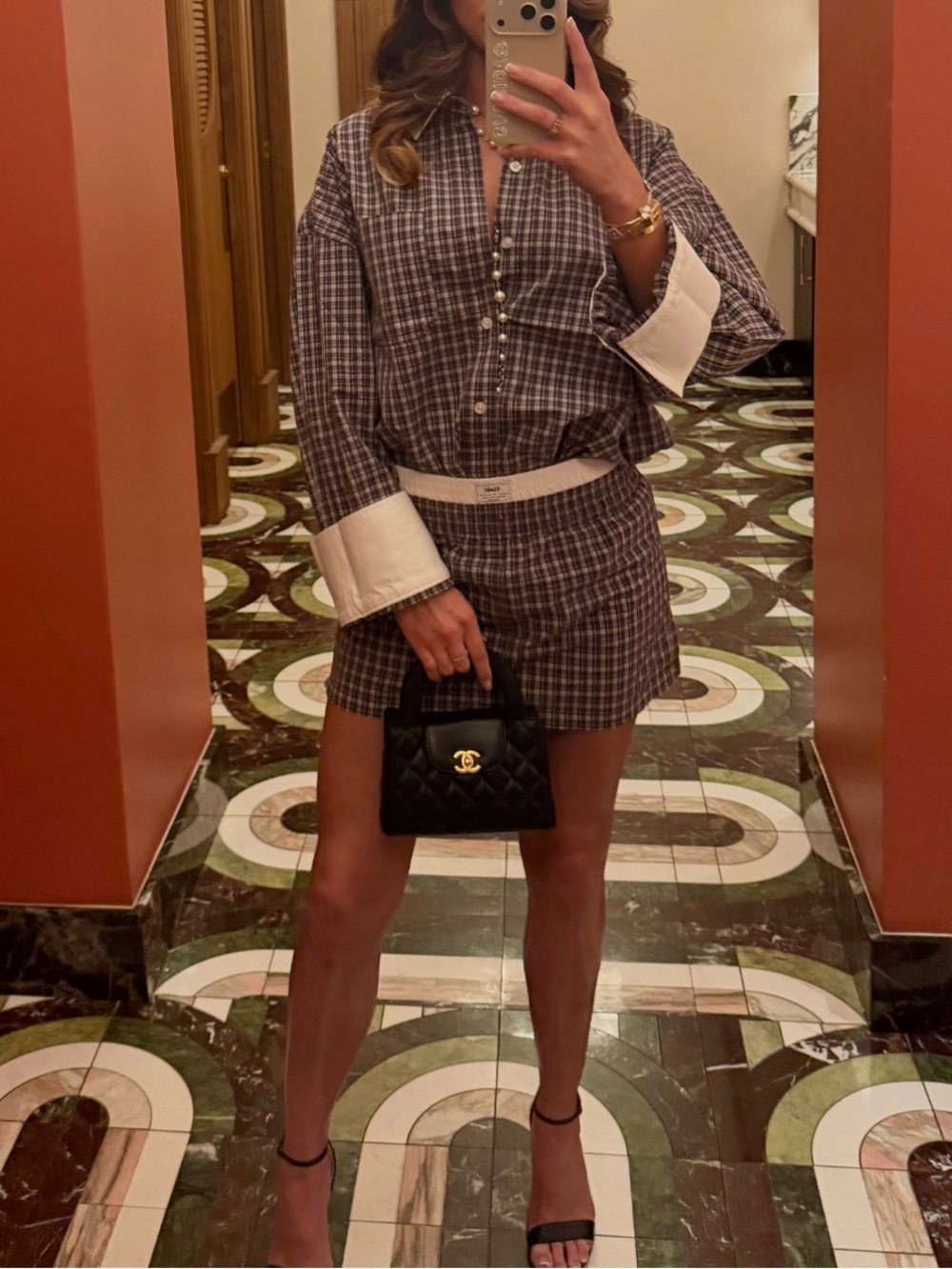 Ksubi Brown and White Plaid Mini Skirt